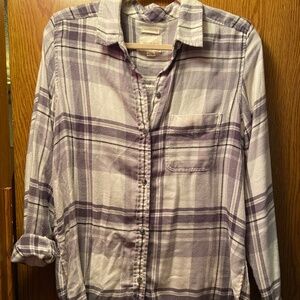Women's Amazing Soft Grey and White American Eagle Button Down-Size M
